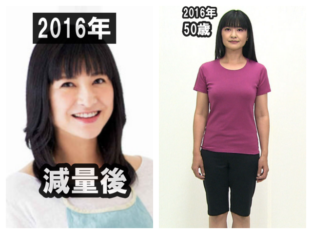 2016年頃の伊藤かずえの比較画像（減量後・顔アップと全身シルエット）