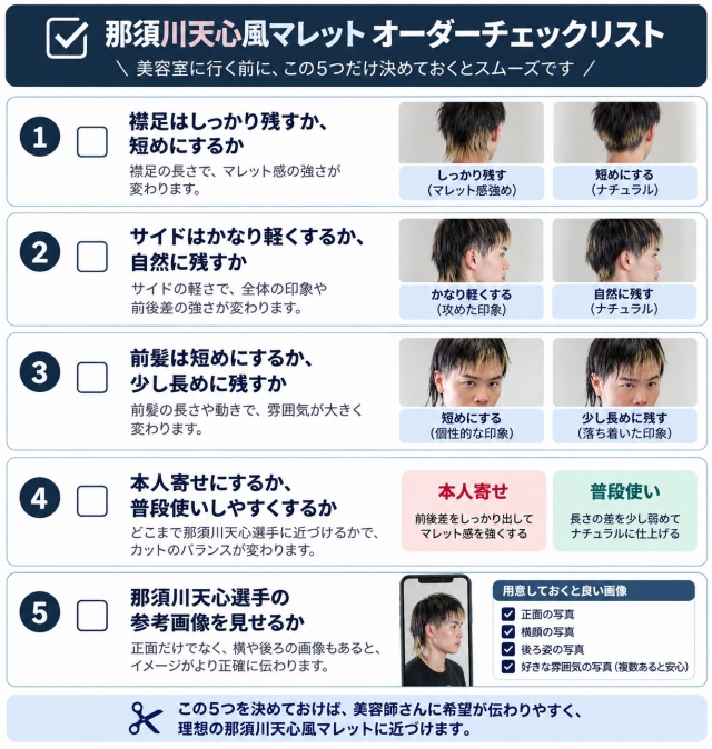 那須川天心風マレットの美容室オーダー用5項目チェックリスト